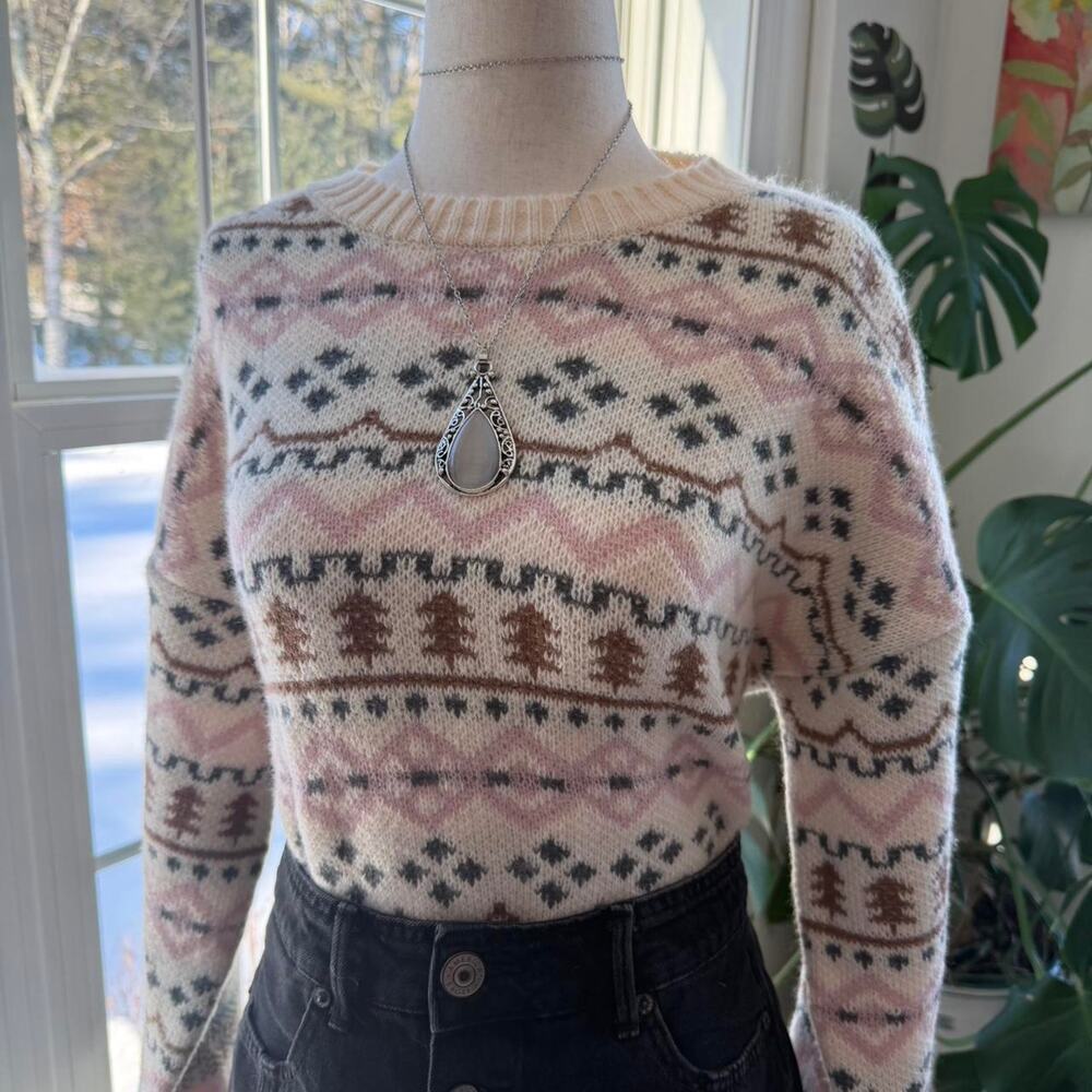 Pink Aspen Ski Striped Sweater Medium